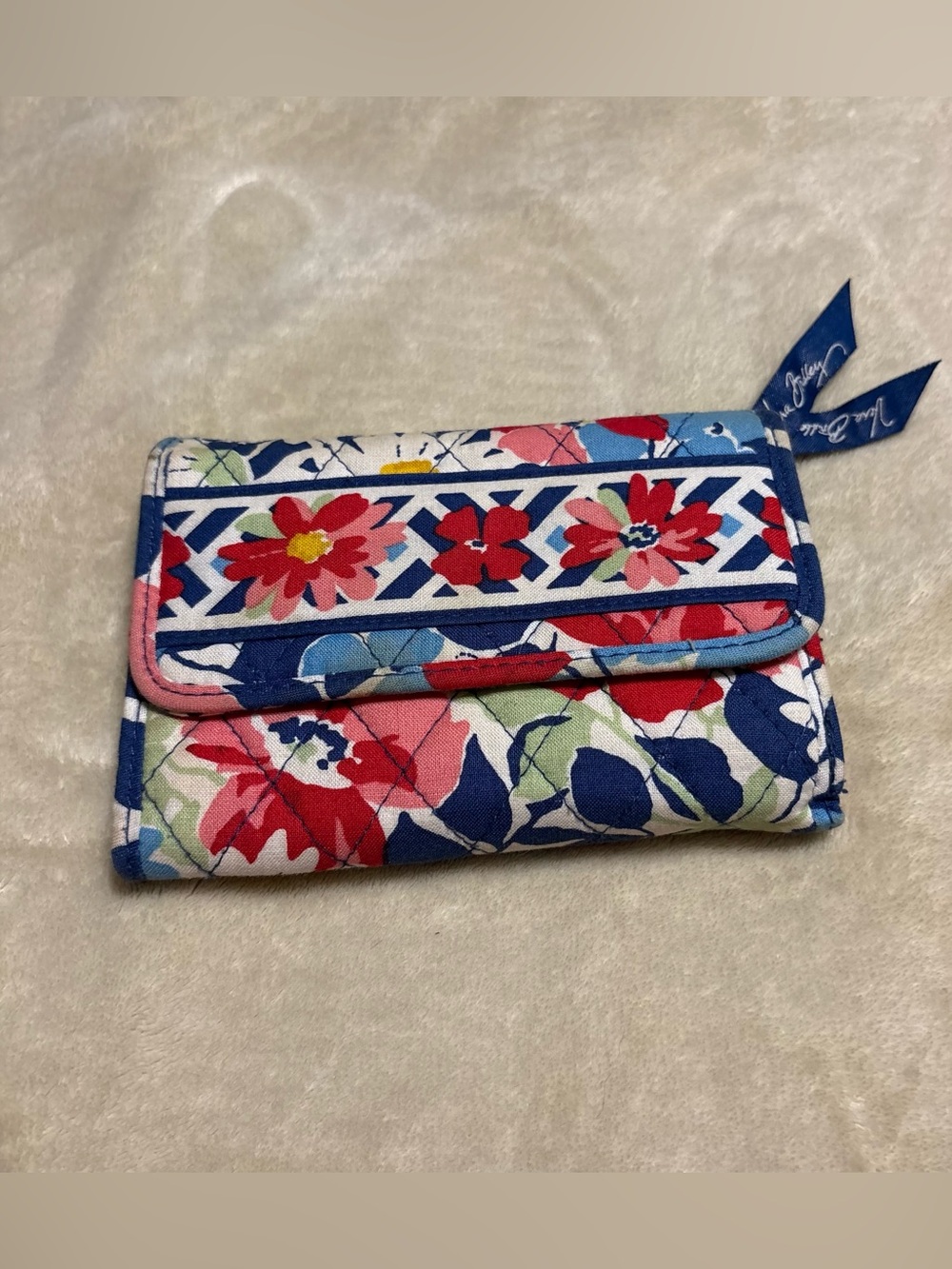 Vera Bradley Quilted Floral Trifold Wallet - Navy, Red, Pink